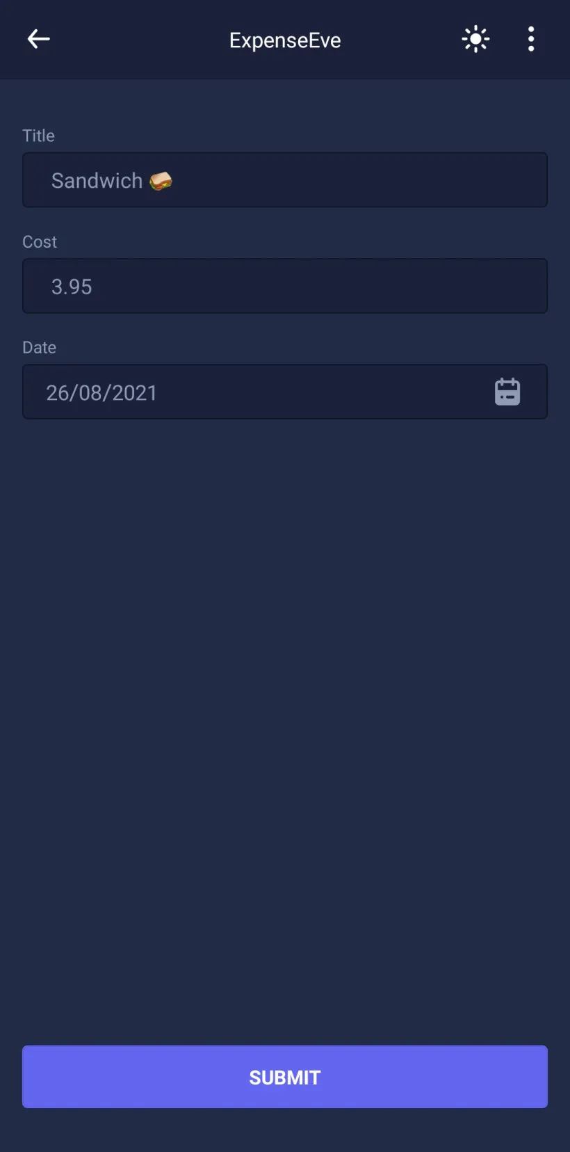 Page de création expenseeve-new