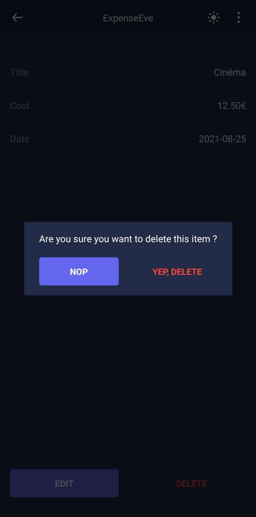 Modal de suppression expenseeve-show-delete