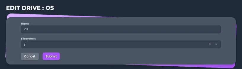 Détails stockage servermonitoring-drives-edit